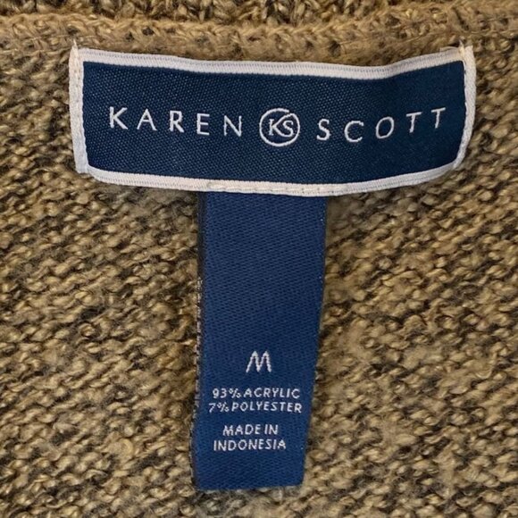 Karen Scott Women's Cardigan Sweater Medium Tan Button Front Acrylic/Polyester - Picture 5 of 9